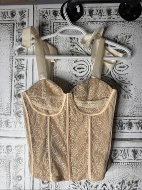 Pretty Garbage Lace Bustier Corset Top in Champagne